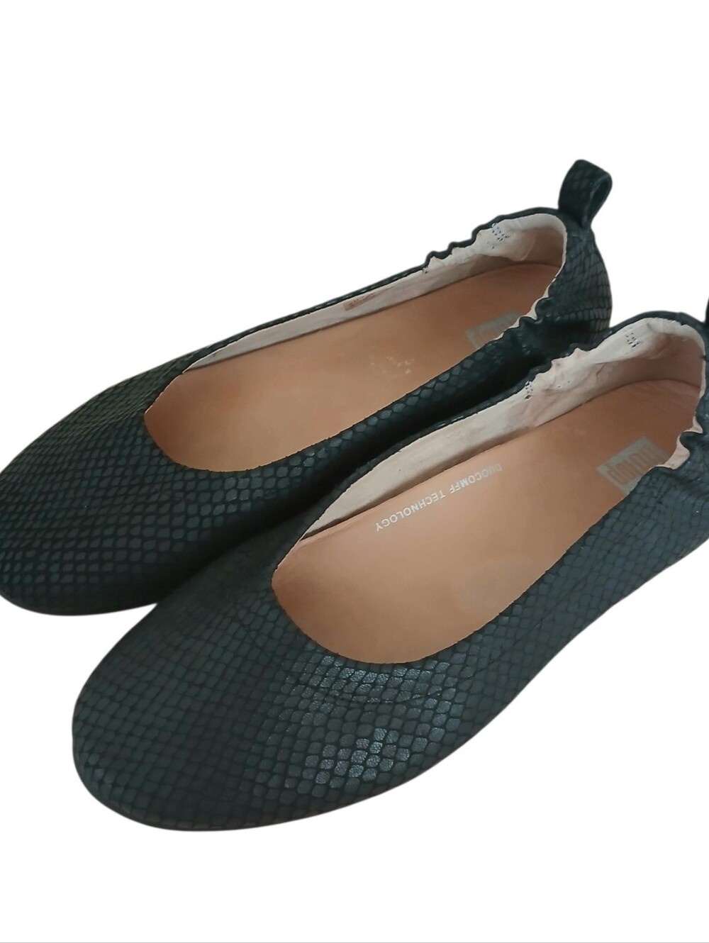 Fitflop Allegro Snake Embossed Ballet Flats 6.5 Black Stretch Comfort Neutral